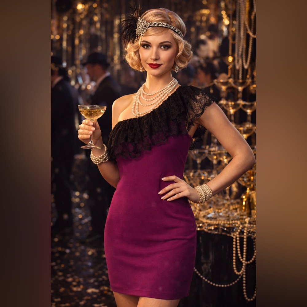 Jay Godfrey Lace One Shoulder dress Gatsby party June sale